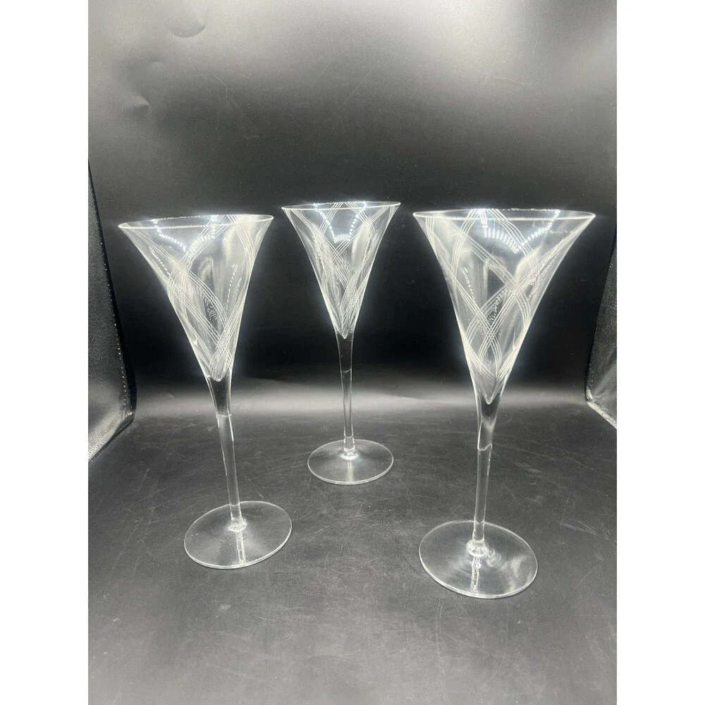 Fostoria Carmel Clear Wine Glasses Set of 3 Elegant Swirl Stem 9 1/8” Crystal